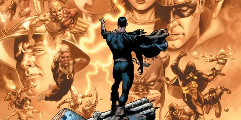 According to the DC Database, Black Adam has held his own vs the JSA, Doom  Patrol, JLA, and Teen Titans at the same time. In what comic did this  happen in? 