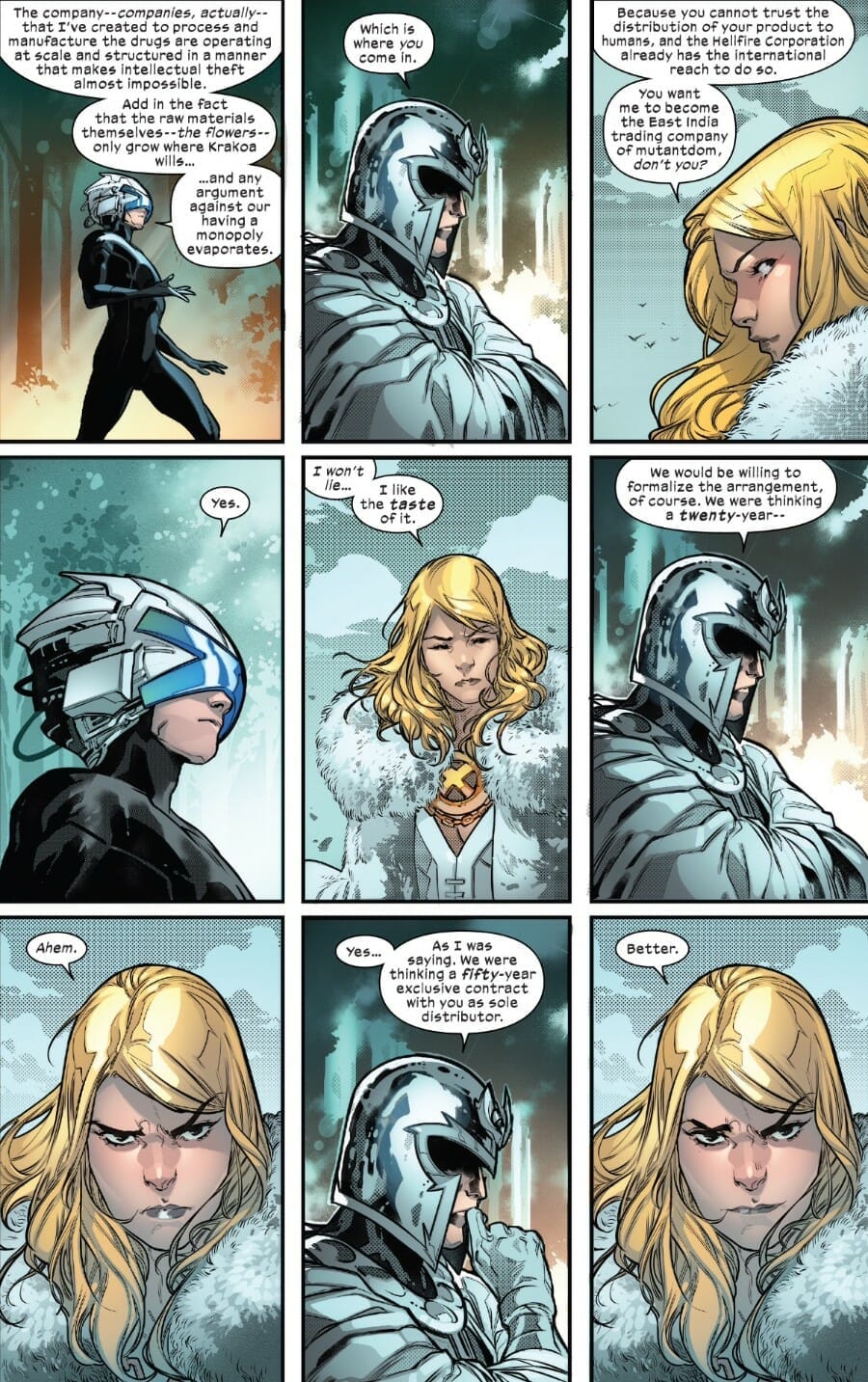 Powers Of X 5 Emma Frost Negotiates With Professor Xavier And Magneto Comic Book Revolution